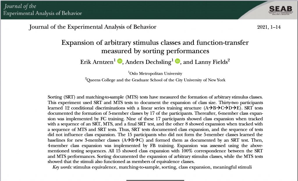 Another paper published online in JEAB (special issue on the topic of Murray Sidman: A Retrospective Appreciation of a Distinguished Scientist)